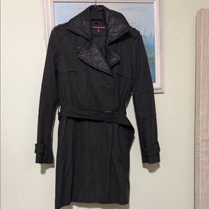 Comptoir Des Cotonniers gray green Trench Coat with leather Quilted Collar 42